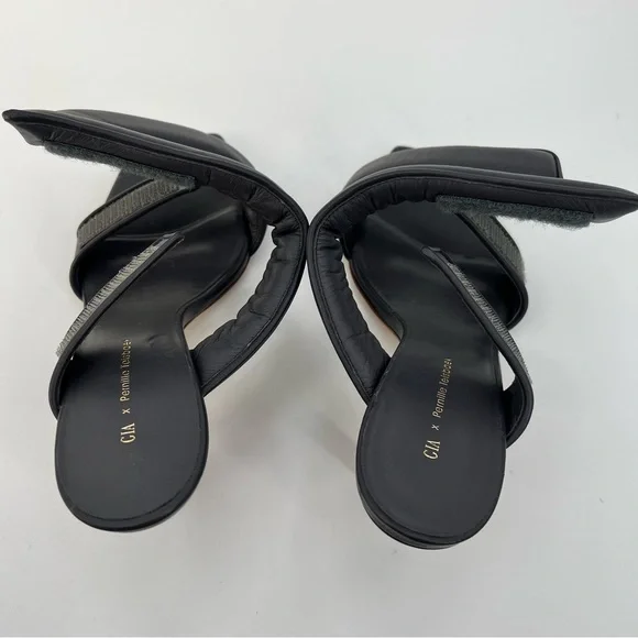 New GIA Borghini Pernille Teisbaek Black Perni Leather 2 Straps Slide Heel 10 - Picture 11 of 13